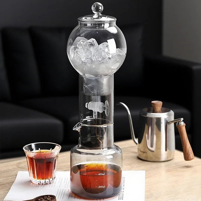 Japanese Style Iced Drip Coffee Pot with Glass Leak Chamber Hand Brewed Coffee Pot Set Explosion-proof Coffeeware Kitchen Tools