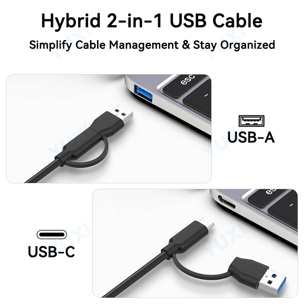 HUB USB 3.2 Gen 2 7 w 1 z zasilaniem, rozdzielacz USB 3.2 10 Gbps, HUB USB Typ A i Typ C z indywidualnymi przełącznikami, wieloportowy ekspander RGB do laptopa i komputera PC — zdjęcie produktu 5