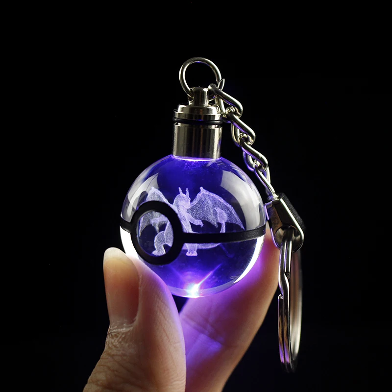 Popular 3D laser Poket Go Character Ball Keychain 30MM Crystal POKE Ball key Ring for Children