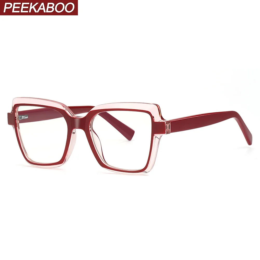 Peekaboo female anti blue light glasses square TR90 clear lens spring hinge cat eye glasses frame women CP acetate ladies black