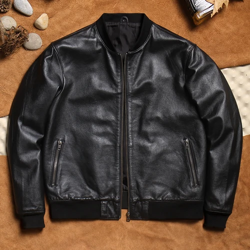 남성용 가죽 재킷 청춘 유행 슬림핏 짧은 길이 남성용 양가죽 자켓 스타일 가벼운 양가죽 자켓 스타일 남성용 가죽 재킷 