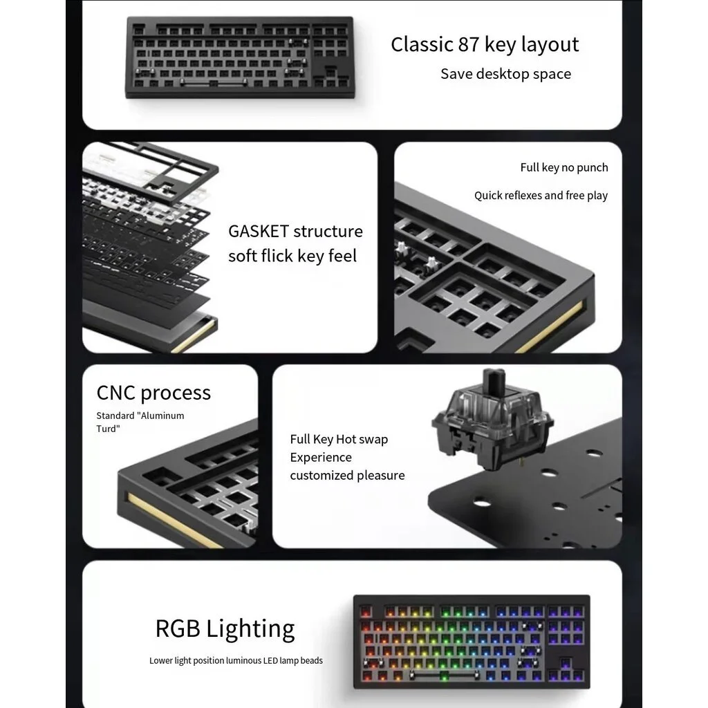 Imagem -04 - Akko Monsgeek m3 Faça Você Mesmo Kit Tkl Rgb Hot-swap Sul-virado Barebone Alumínio Mecânico Teclado Kit Cnc Metal Qmk Junta-montagem