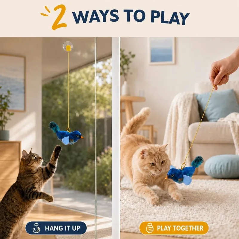 Interactive Birds Toy for Cat Wall Hanging Sound Catnip Toys Kitten Chasing Teasing Toy Self-hilarity Cat Toy