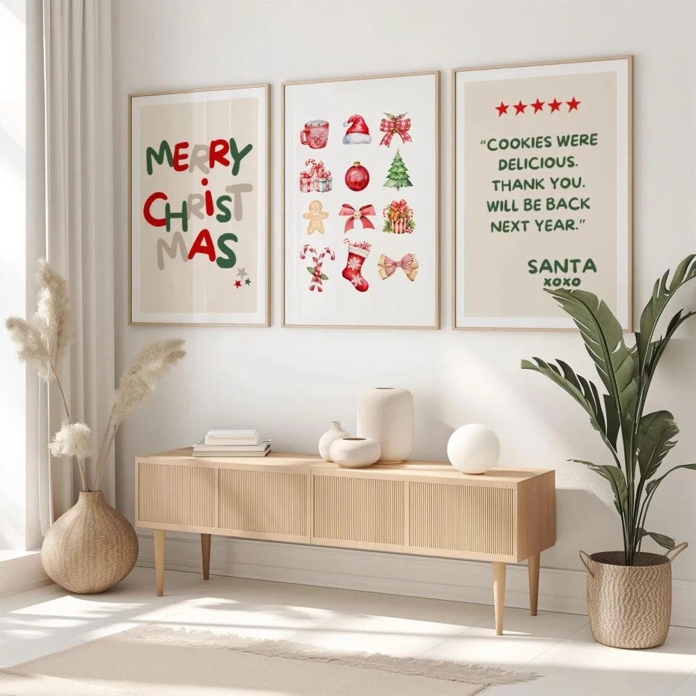 Frameless Christmas Wall Art Christmas Poster Retro Print Beige Neutral Christmas Decoration Printable Holiday Decor Numbers