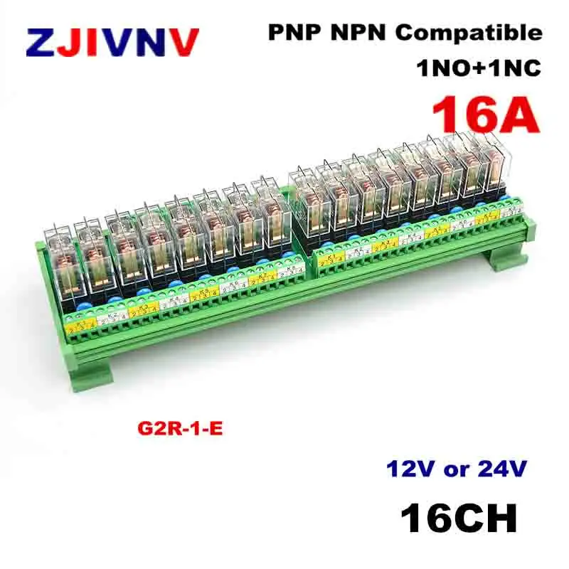 

16CH 16A Rail type Relay Module DC12/24V compatible with NPN PNP Thickened Flame Retardant Shell Professional Circuit Protection