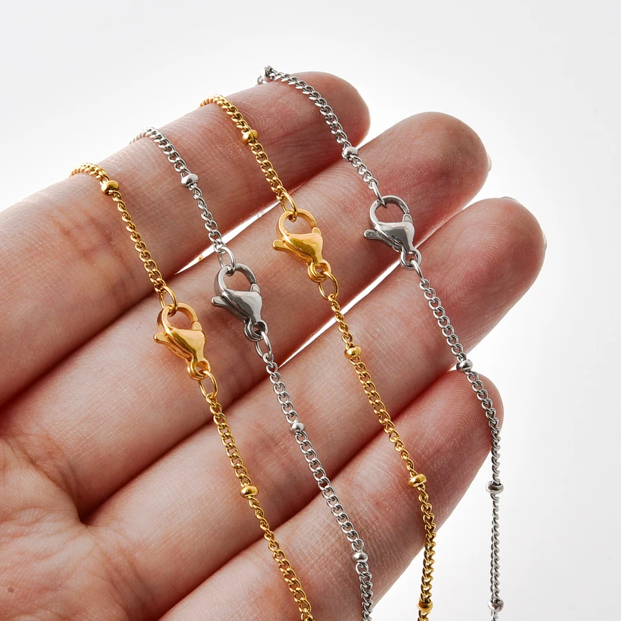 Side Clip Beads Long Chain Jewelry Around Neck Necklaces For Women Men Accessories Stainless Steel Bead Chain DIY Pendant Bulk