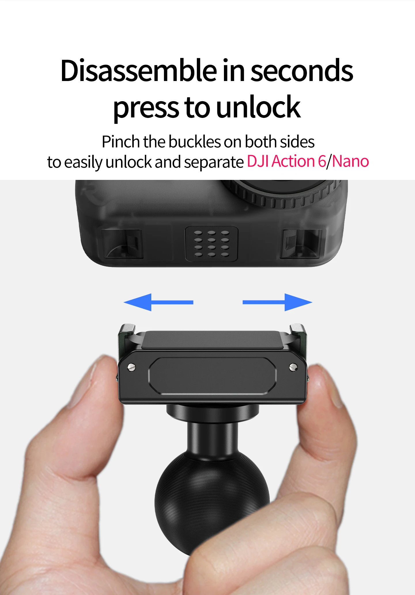 Magnetische Schnellverschluss-Klapphalterung mit zwei Klauen/1-Zoll-Kugelkopfadapterhalterung für DJI Osmo Action 6/Osmo Nano Kamera-Zubehör – Detail 24