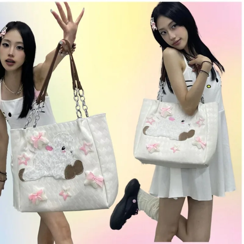 Xiuya Cute Sheep Print Handbags for Women Sweet High Capacity New Tote Bags Korean Style Fashion Canvas Underarm Shoulder Bag