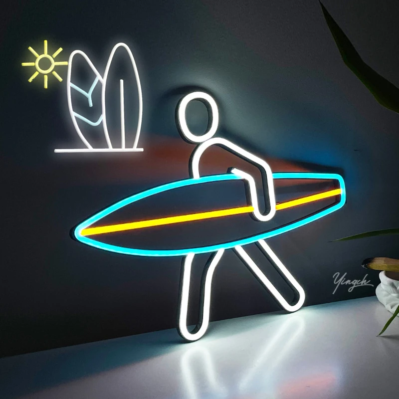 surfer neon sign light figura de acao led modelagem nightlight decoracao personalizada do logotipo do negocio parede do quarto do miudo party shop com dimmer 01