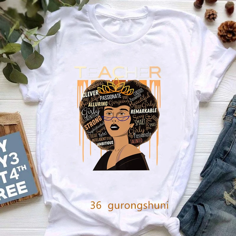 New Afro Word Art Gift For Black Teacher Queen Magic T-Shirt Melanin Women Female T Shirt Short Sleeve Summer Tops 90s Tees