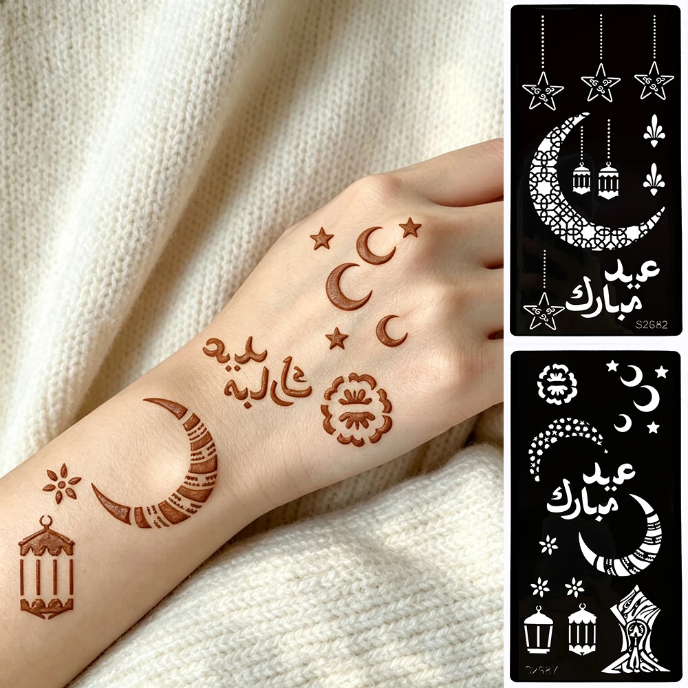 2pcs Henna Tattoo Stencils for Women Moon Pattern Tattoo Template Flower Stencils Suitable for Festival Hand Body Painting Tools