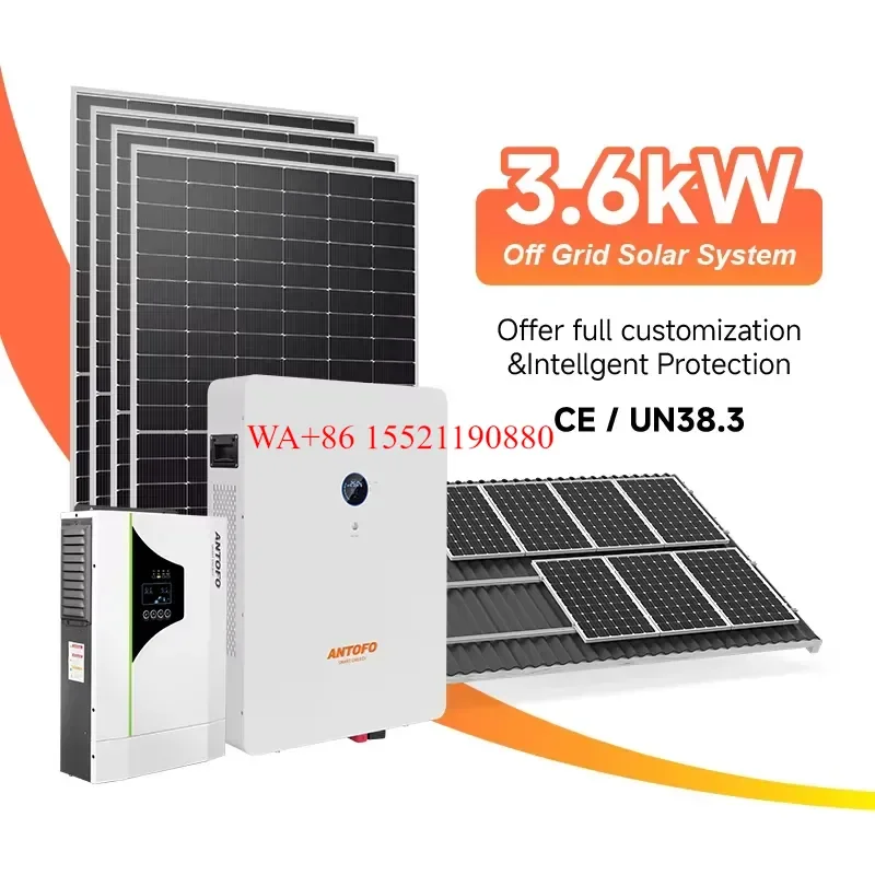 WMWMNU 3.6kW All in One Off Grid Solar Power Kit Complete System with Lithium Battery Solar Panel Set for Home Use