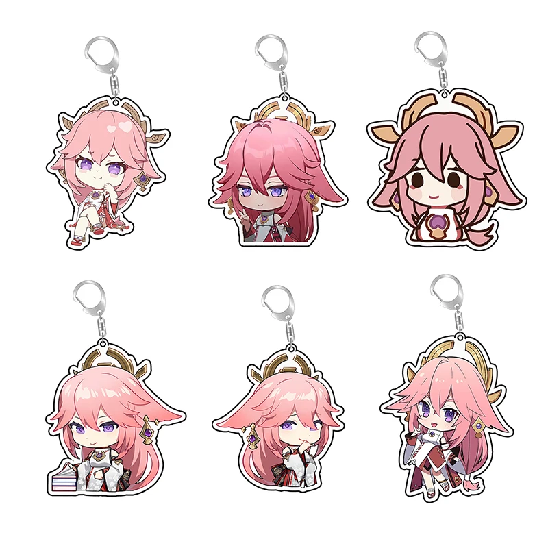 Genshin Impact Cute Q Version Acrylic Key Chain Ring Yae Miko Figure Backpack Charms Bag Pendant Custom Double Coated Keychains