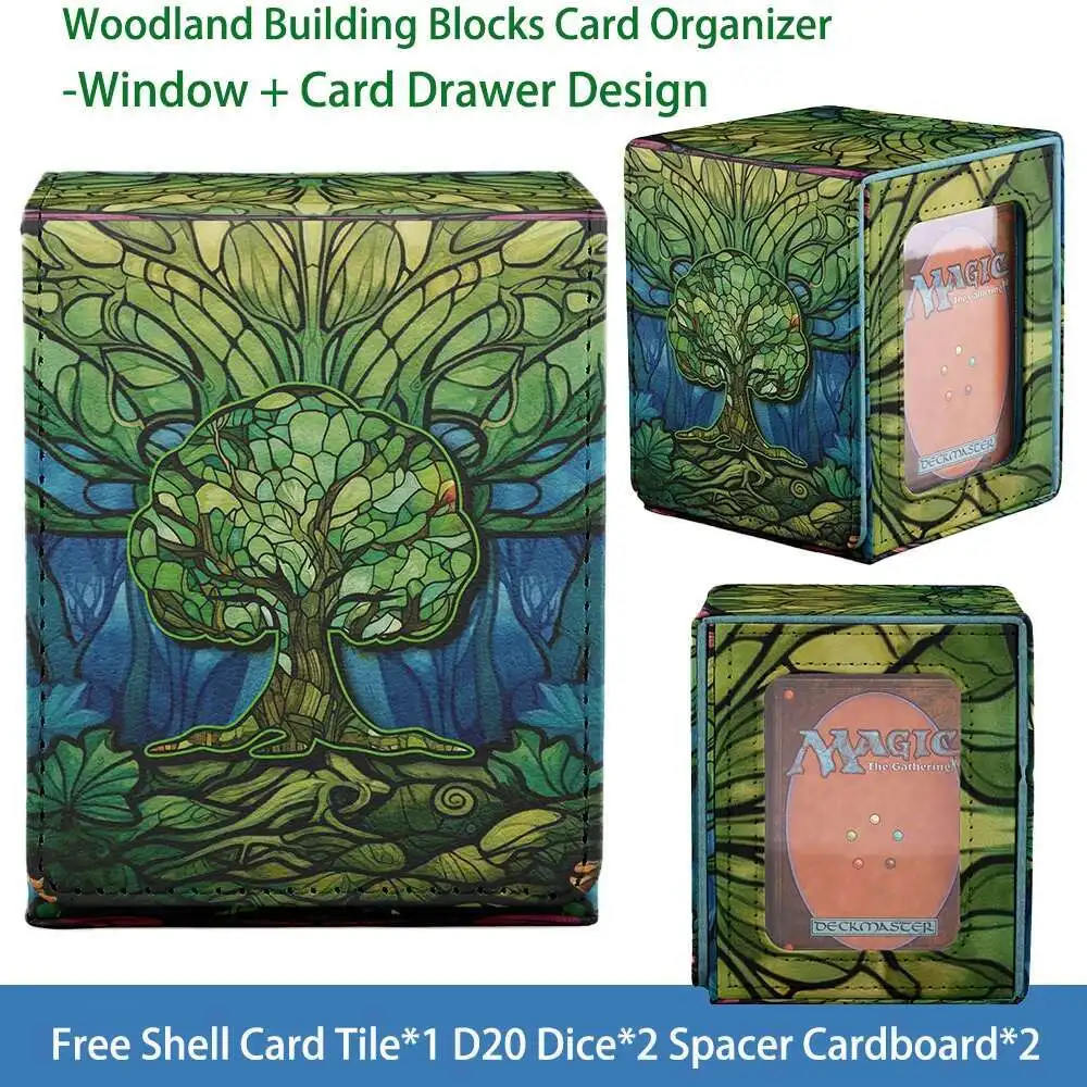 TCG Deck Box 100+ PU Windowed Single Deck PTCG DCG Tabletop Gametrading Cards Storage Box Free 35tp Shell Deck 2 Spacers 2 Dice
