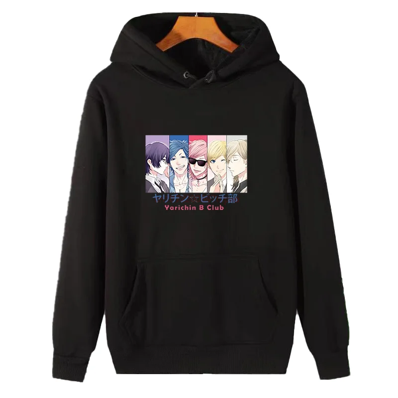Japanese Anime Club Graphic Hooded Sweatshirts Yarichin B Club Winter Pullovers Essentials Thick Sweater Hoodie Male Clothes