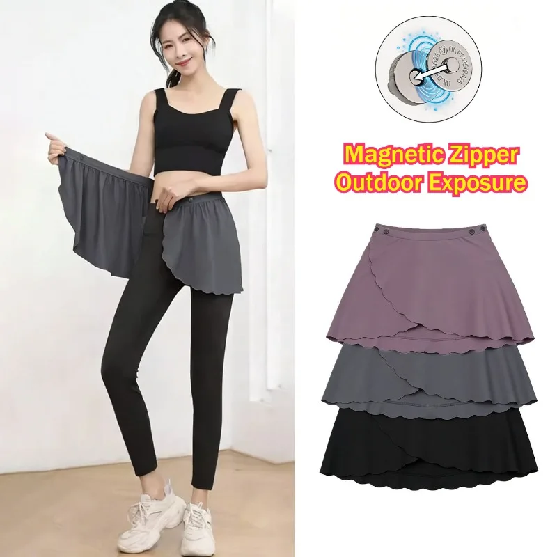 Woman's Sexy Magnetic Button Gym Skirts Outdoor Exposed Easy Sporty Fitness Above Mini Dress Summer Breathable Casual Bottoms