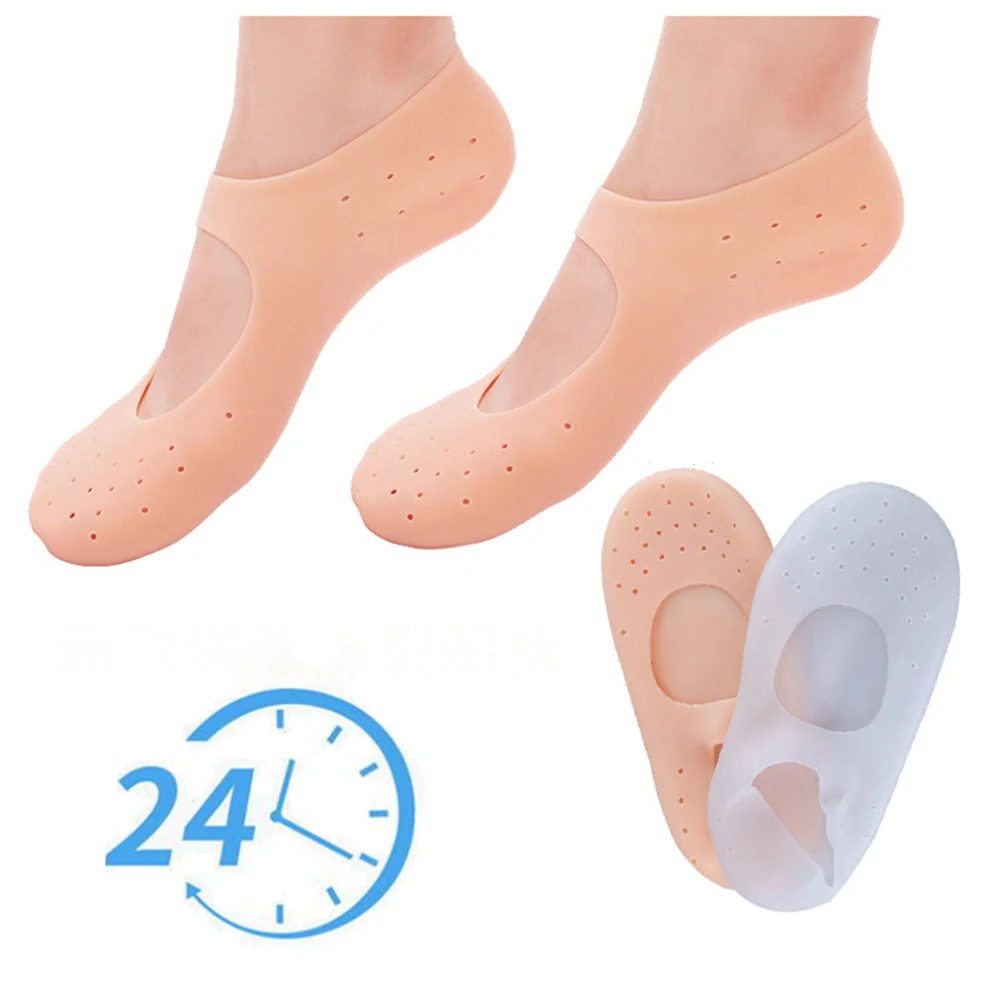 1Pair of Gel Socks Silicone Foot Care Anti-Dry Cracked Anti-Abrasive Feet Non-Slip Perforated Breathable Foot Care Tool