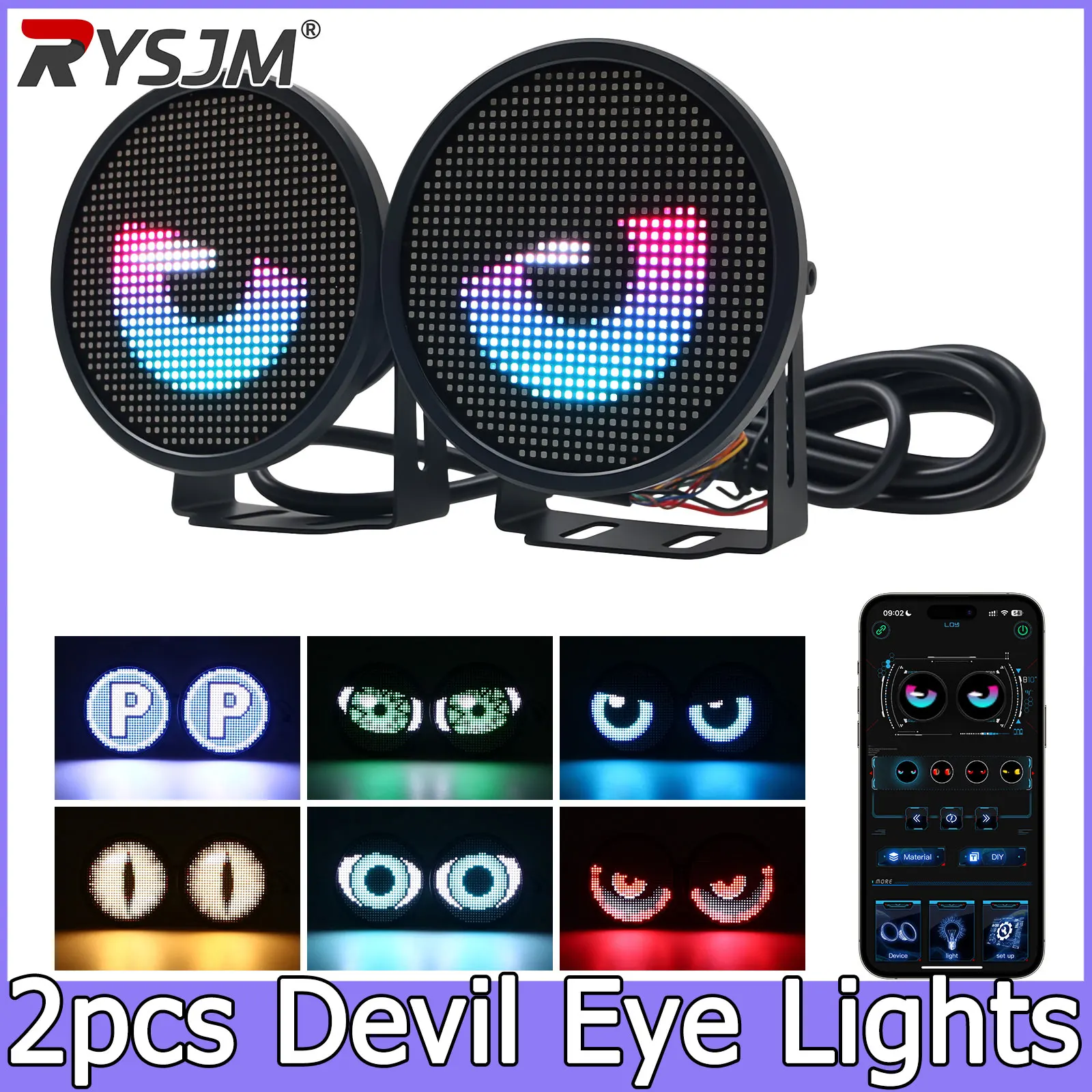 2pcs 3inch APP LED Screen Blink Angel Eyes Fog Light Devil  Eye Lights DIY Multimedia Player Dynamic Eye Lights Car Headlamps