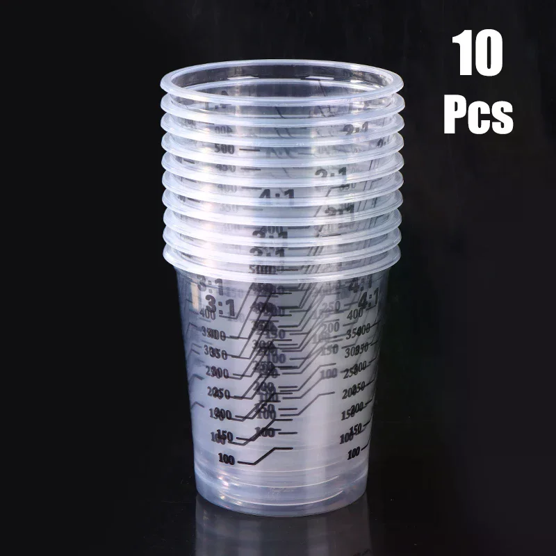 10Pcs 500ml Disposable Clear Plastic Paint Mixing Cups Mixing Pot Paint Mixing Calibrated Cup