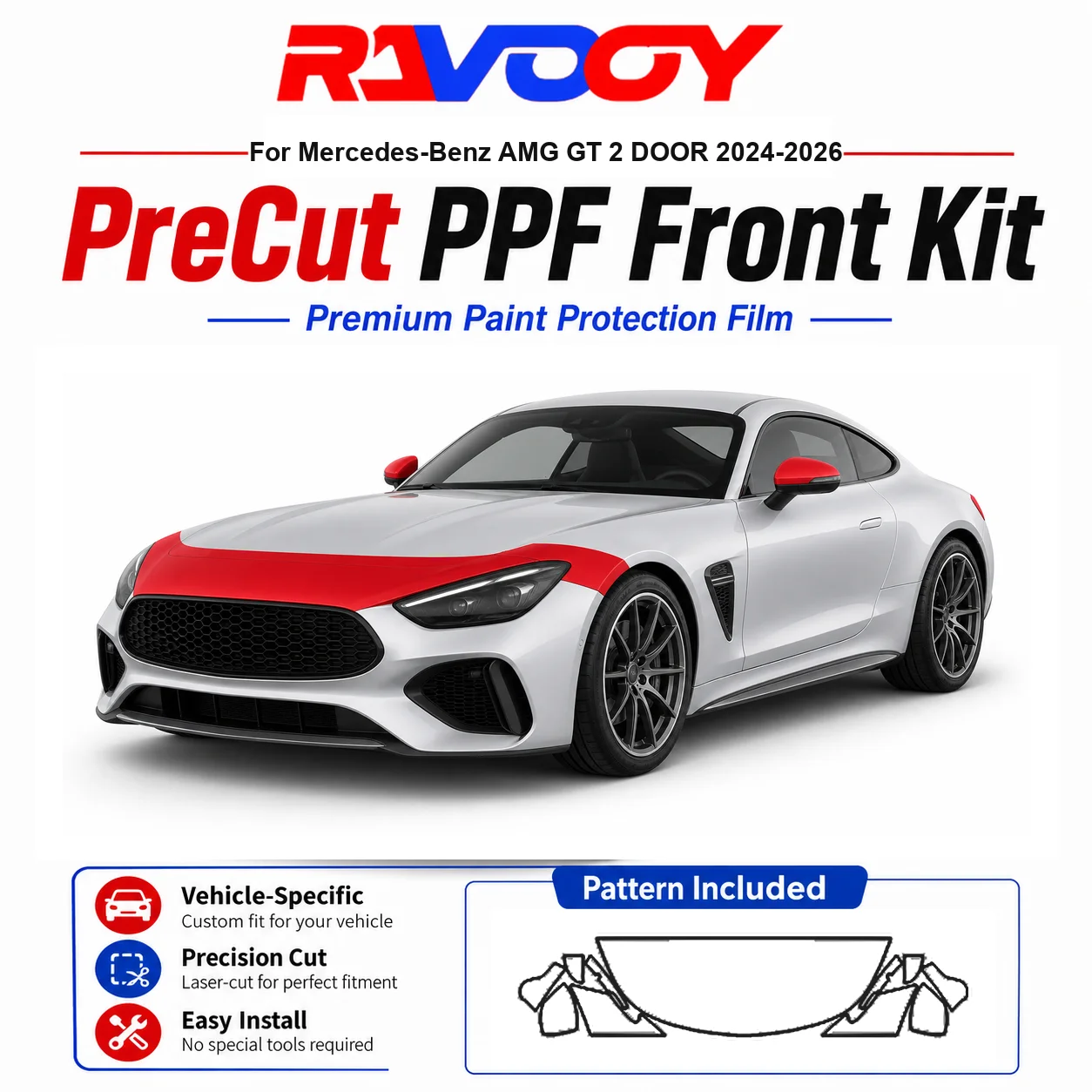 

8.5mil TPU Precut PPF Kit For Mercedes-Benz AMG GT 2 DOOR 2024-2026 - Hood, Fenders & Mirror Set - Self-Healing Clear Bra Film