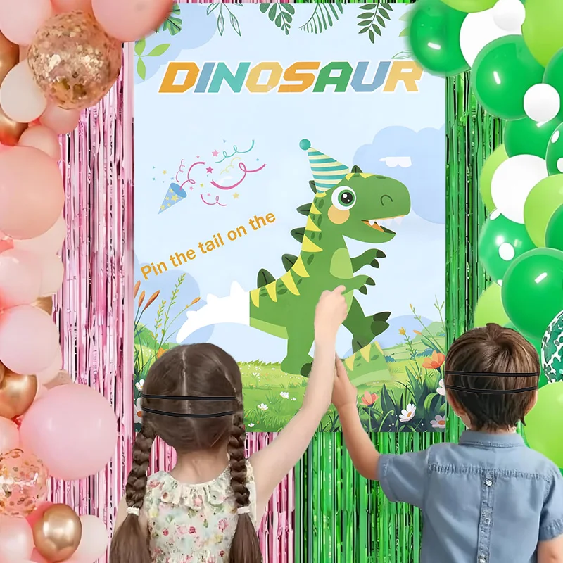 

Dinosaur Themed Party Pin The Tail on The Dinosaur Game Card Cartoon Dino Poster for Kids Birthday Party Decoration Favors Gifts