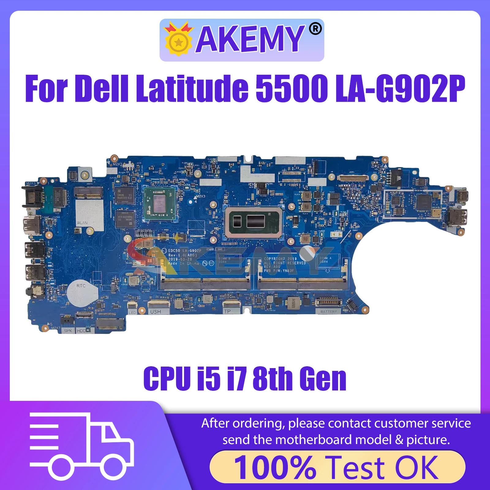 AKEMY LA-G902P Mainboard For Dell Latitude 5500 3540 0VM2Y4 08K4FK Laptop Motherboard CPU i5 i7 8th Gen RX540 2G Full Tested