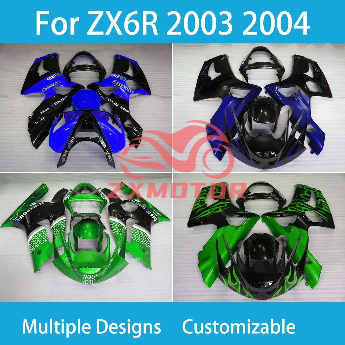

ZX 6R 03 04 ABS Plastic Fairing Kit for Kawasaki Ninja 636 ZX6R 2003 2004 Motorcycle Racing Customized Shell Fairings