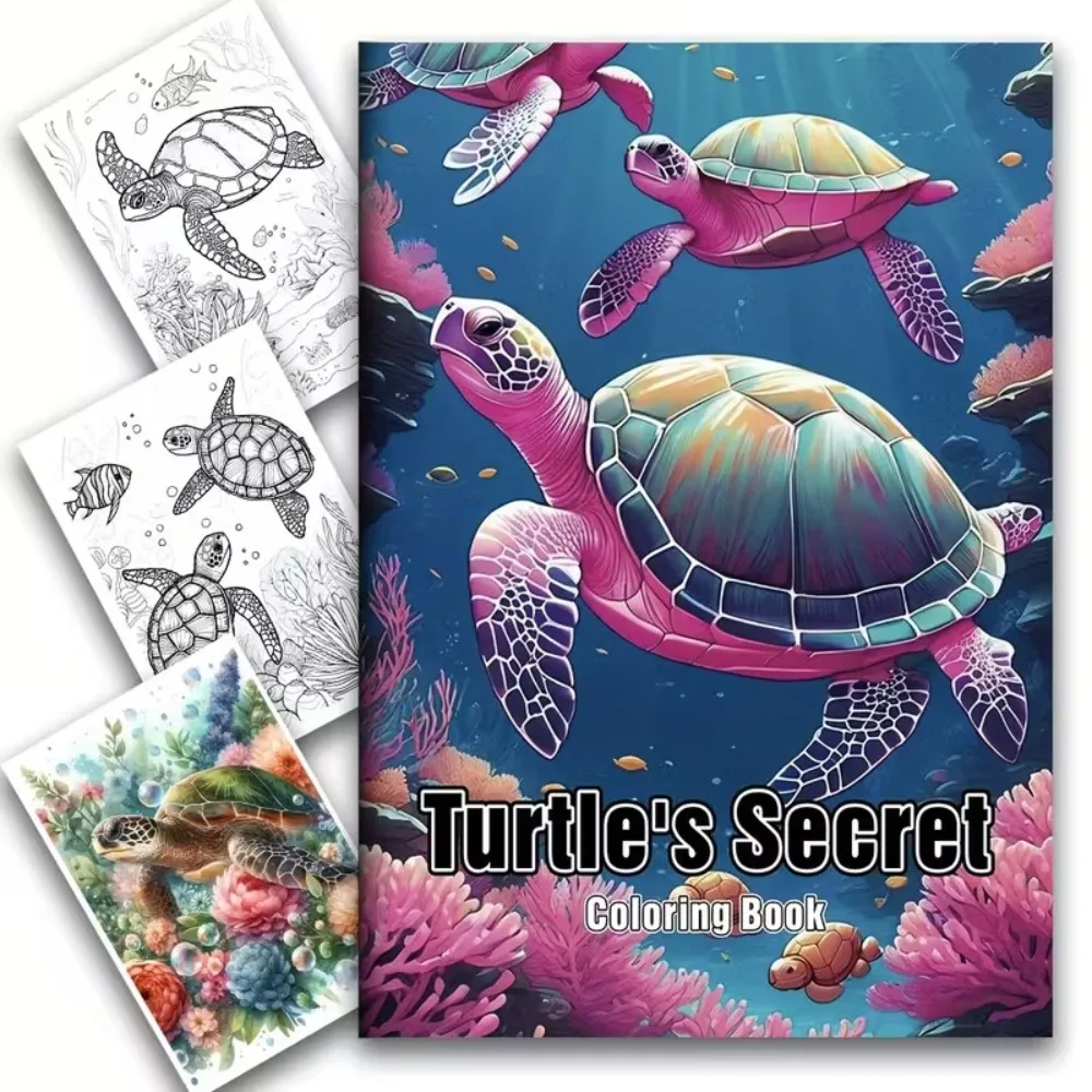 A4 Turtle's Secret Adult Coloring Book 24 Pages Underwater Adventure Art Stress Relief Relaxation Creative Gift