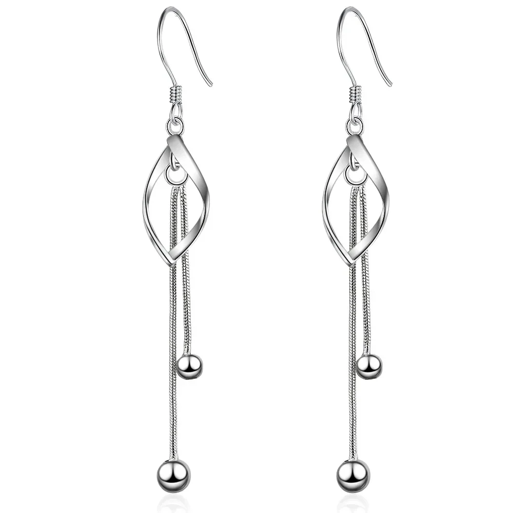 Classic 925 Silver Twisted Tassel Drop Earrings for Women Double Layers Dangle Earrings Oorbellen Brincos Jewelry Gift