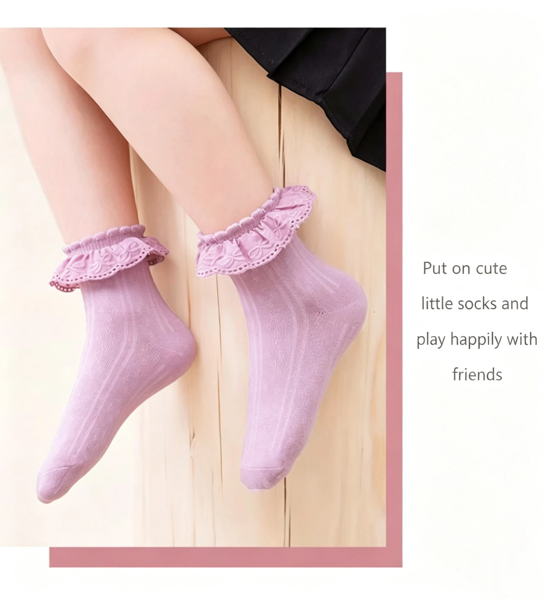 Kinder-Rüschen-Söckchen, Ganzjahres-Prinzessinnen-Socken mit weicher, dehnbarer, nicht eng anliegender Manschette für Mädchenkleider und Mary-Jane-Schuhe – Detail 2