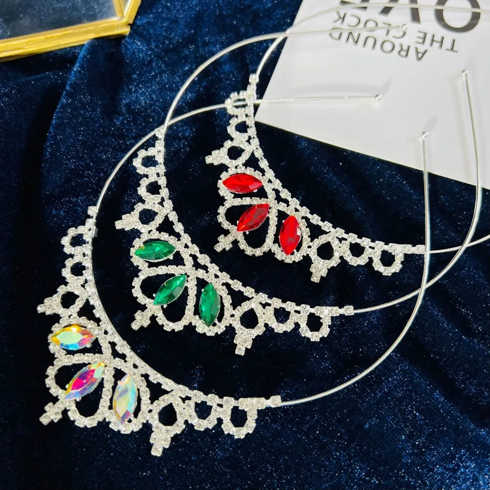 Fashion Princess Crown Headband Hair Jewelry Rhinestone Tiara Princess Headband Hair Band Crystal Crown Birthday Accessories