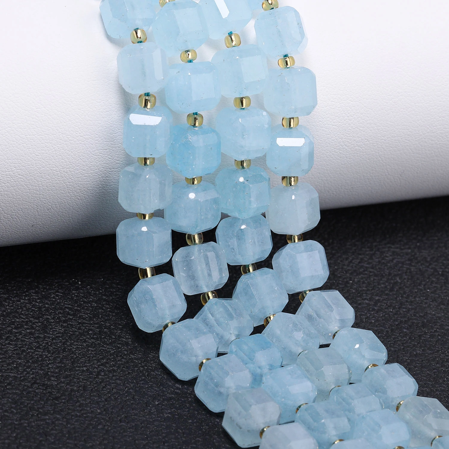 7-8mm Faceted Cube Natural Stone Blue Aquamarine Beads Square Loose Spacer Beads for Jewelry Making DIY Energy Charms Bracelets