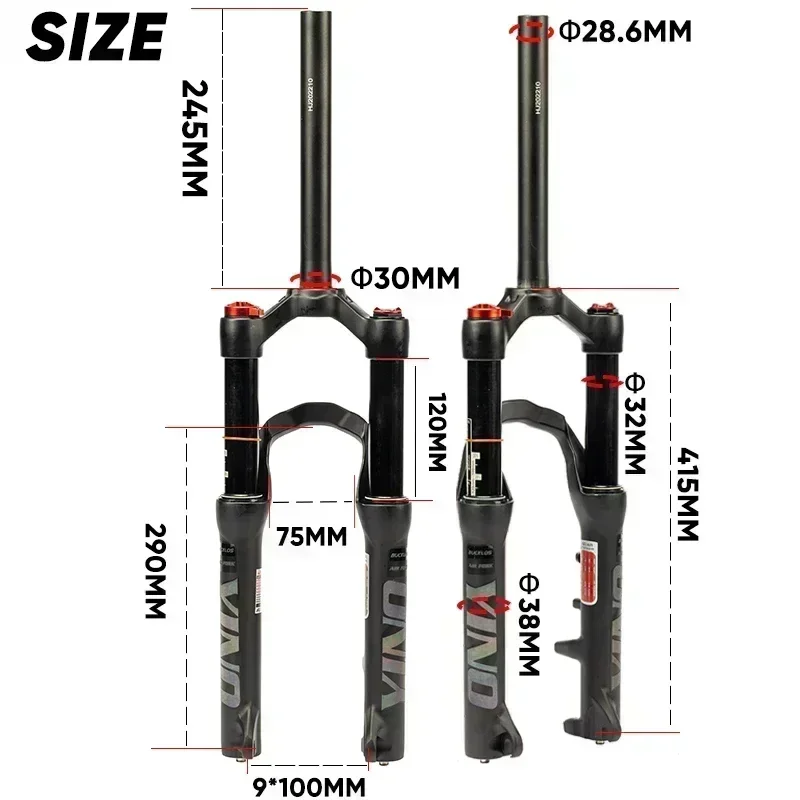 BUCKLOS 20Inch Bicycle Fork Travel 100mm BMX Air Suspension Fork 9*100mm QR MTB Touring Bike Front Fork Disc Brake Bike Parts