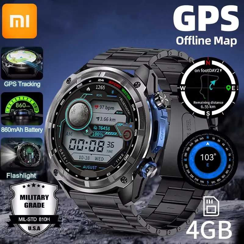 

Xiaomi 2026 SmartWatch Maps 4GB Memory Video Player Military Sports Smart bracelet Men 50m Swimming Waterproof Sapphire