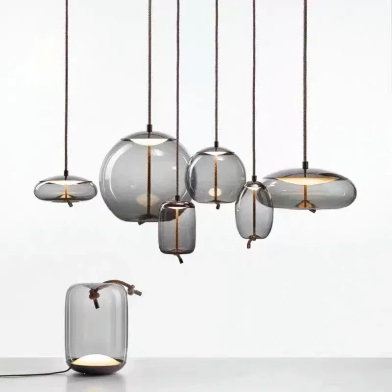 

Salon Home Decoration Chandeliers Modern Nordic Designer Hemp Rope Glass Led Lights Living Room for Dining Bedroom Pendant Lamp