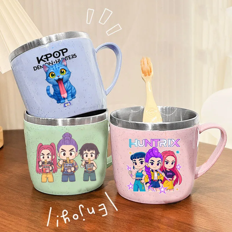 

KPop Demons Hunterss Double Layer Anti-scalding Stainless Steel Cups Anime 304 Stainless Steel Milk Mug Tea Drinks Water Bottle