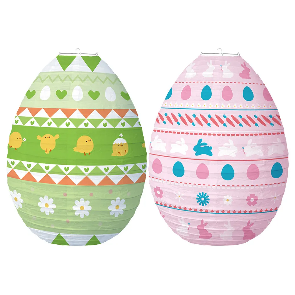 2pcs Easter Bunny Egg Paper Lanterns Pink Green Decorative Hanging Festival Props Party Easter Lanterns Indoor Lighting