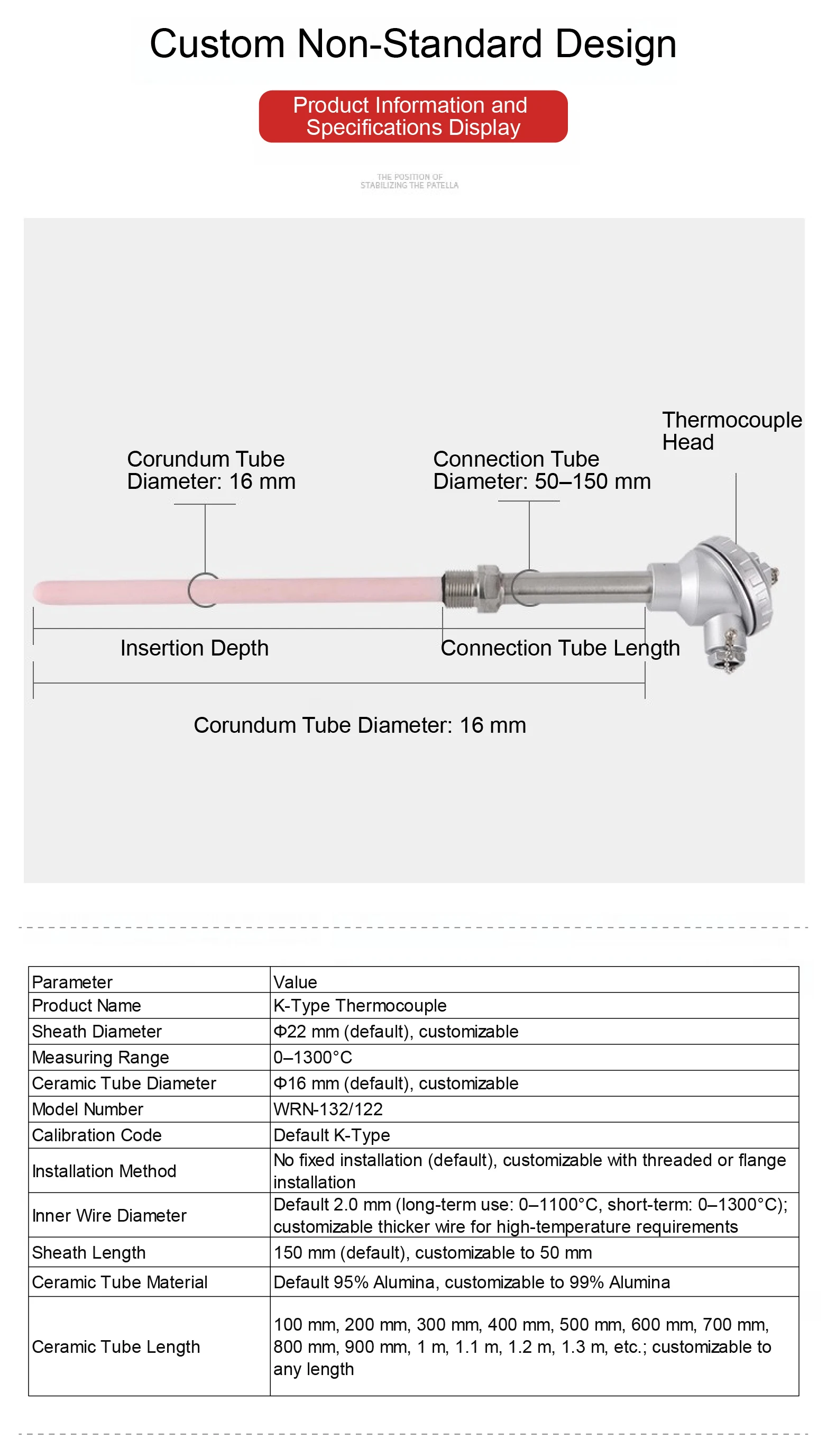 

Высокотемпературный датчик для печи или печиWRN-122 WRN-132 Термопара Керамический оболочный зонд типа K M27x2