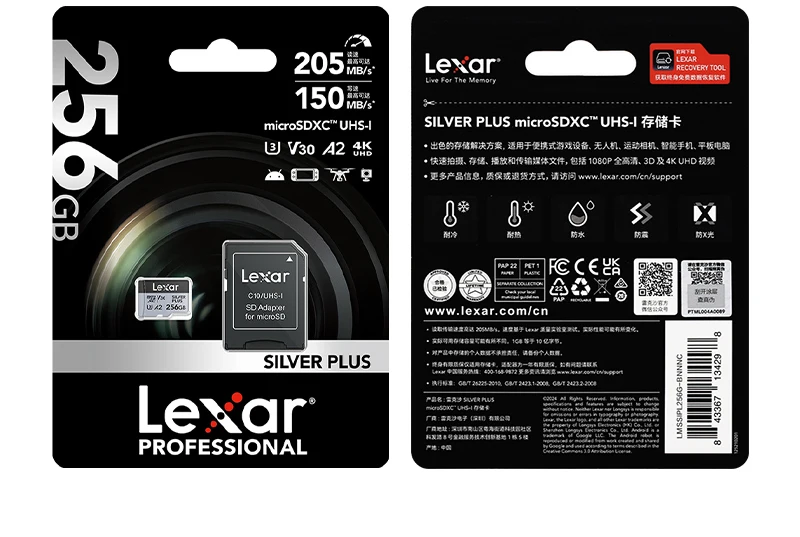 Lexar SILVER PLUS microSD-Karte SDXC UHS-I A2 V30 U3 205MB/s 1366X TF-Karte 64GB 128GB 256GB 512GB 1TB für DJI Drohne 4K Video – Detail 25