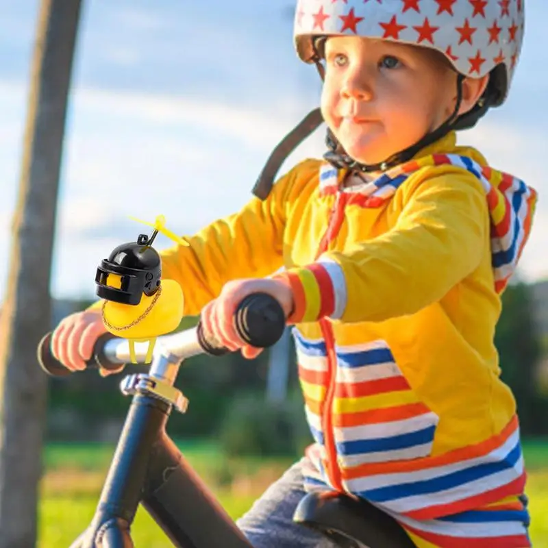 Car Ducks For Dashboard Cute Yellow Duck Car Figurine Wearing Propeller Helmets Outdoor Cycling Accessories Squeeze Duck Bikes