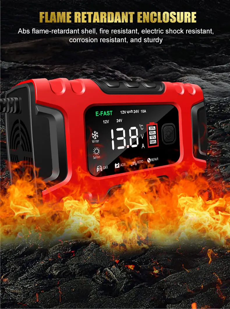 Cargador de batería de coche TK600 12V10A/24V5A pantalla grande cargador lento de batería inteligente para coche motocicleta vehículo