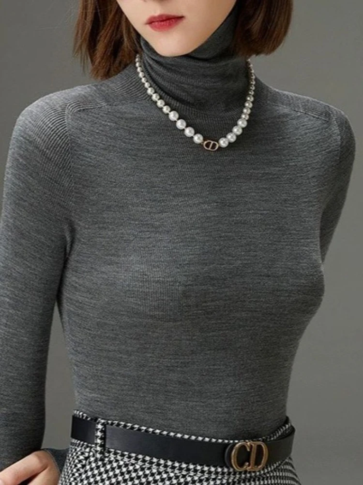 

Новинка 2025, осенне-зимний универсальный шерстяной вязаный свитер с высоким воротником, облегающие вязаные свитера, повседневная модная толстовка с капюшоном, женские топы