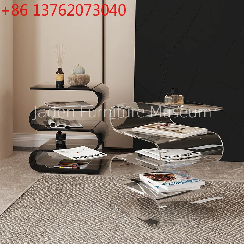 American side table cream style transparent home sofa bedroom corner table magazine rack