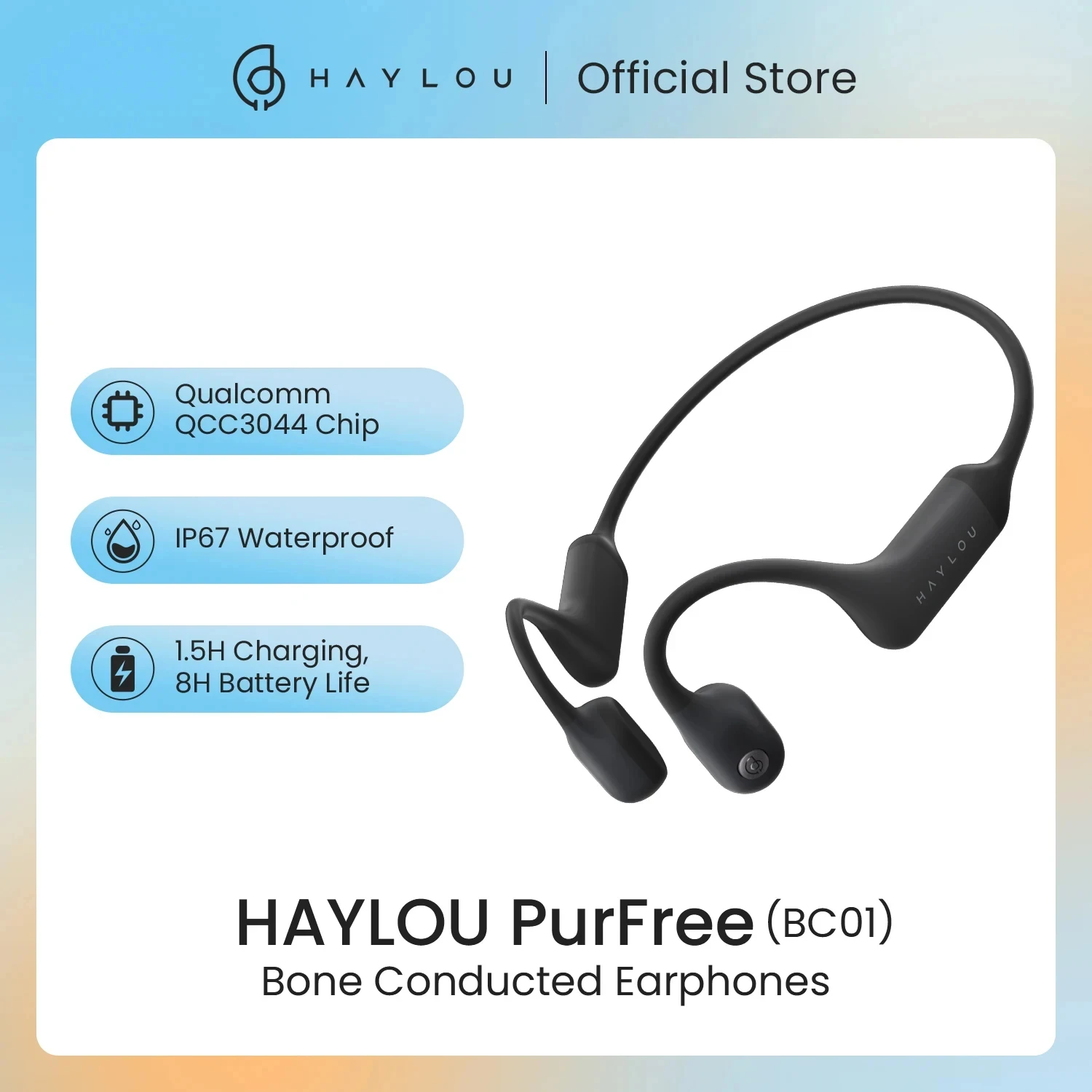 

HAYLOU PurFree (BC01) Bone Conduction Headphones Qcc3044 V5.2 Bluetooth Earphones IP67 Waterproof Protect Hearing Sports Headset