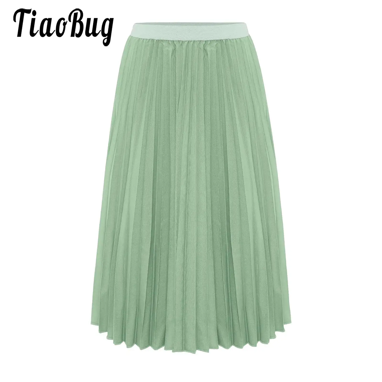 Kids Girls Solid Color Tutu Pleated Skirt Casual High Waist Elastic Waistband Loose Skirt with Lining for Party Holiday