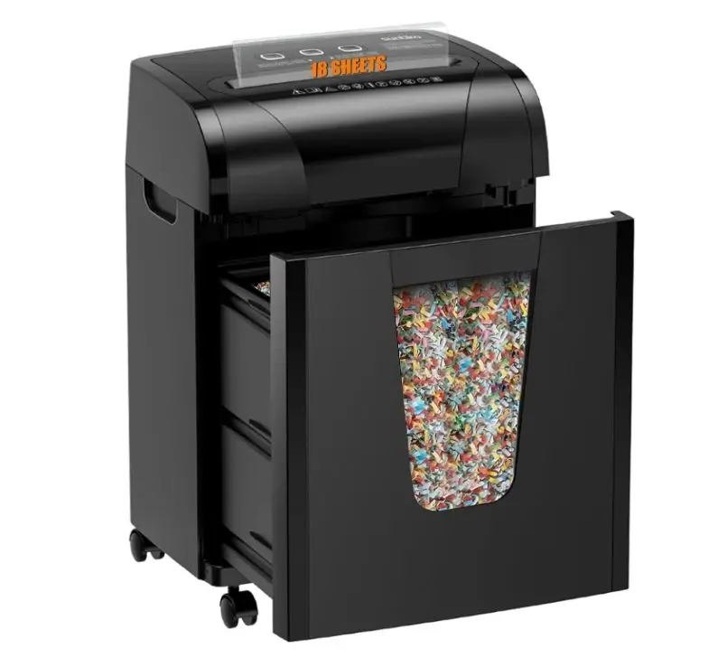 Woolsche Paper Shredder, 18-Sheet Cross Cut with 18 Liters Pull Out Bin, P-4 Security Level, Shred Paper and Credit Card, Durabl