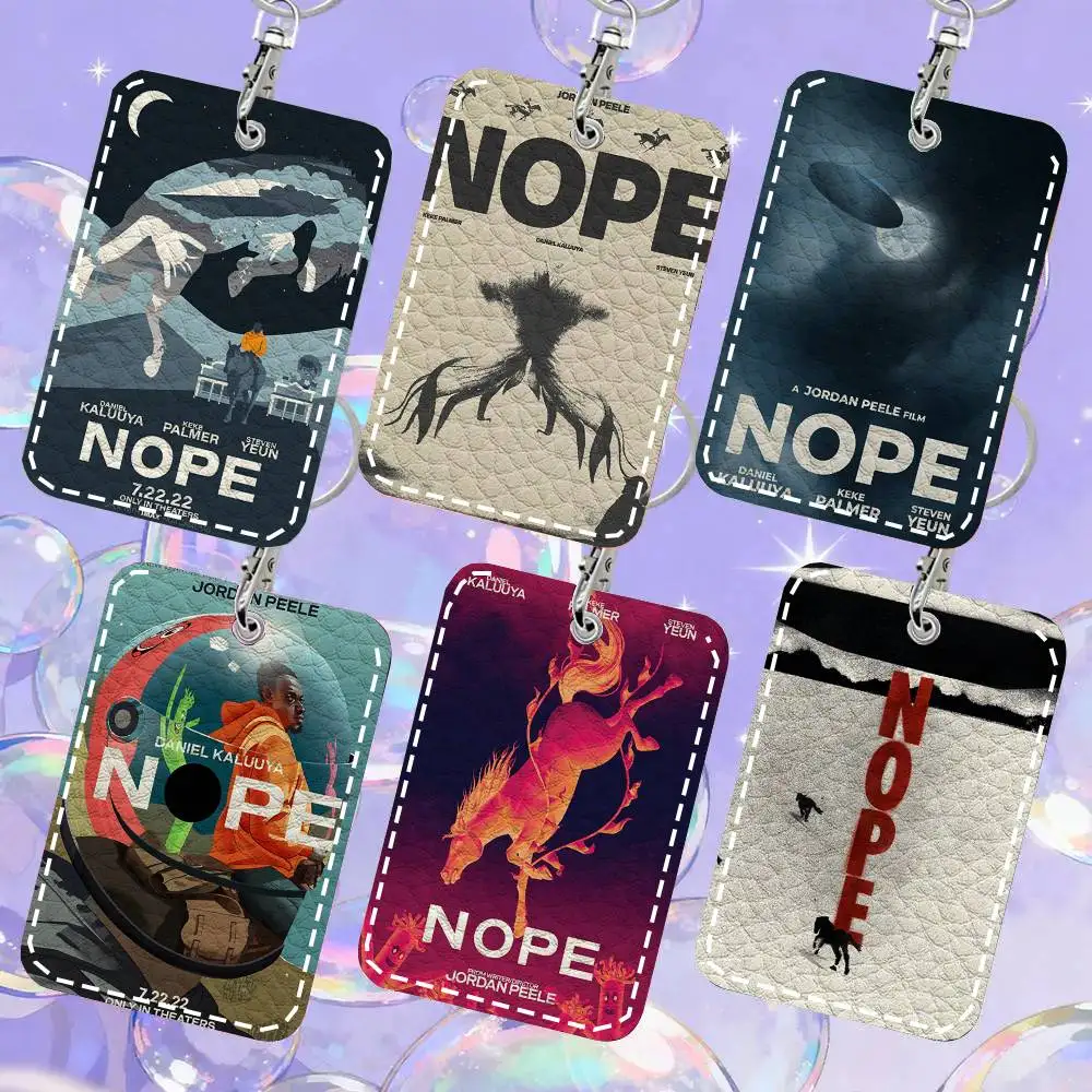 Movie Science Fiction Horror Nope Card Case Keychain Access Card Bag Key Tag Ring Leather Card Holder Key Ring Access