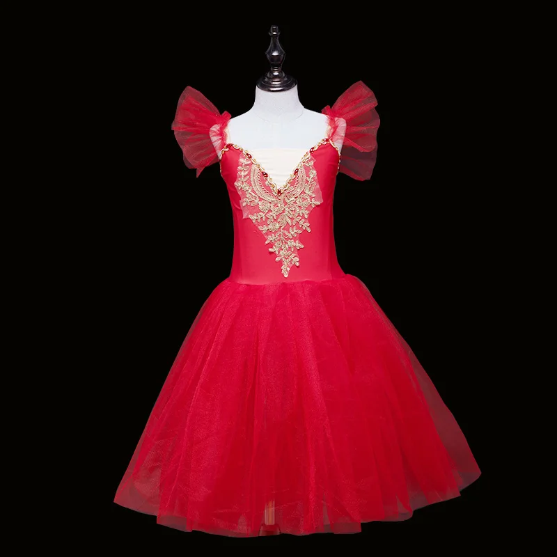 Nuevo vestido largo de tul con tutú de Ballet profesional para niñas, vestido de Ballet de cisne blanco, disfraz de bailarina de baile para niños y