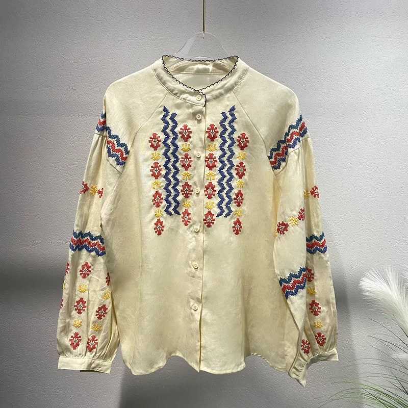 Niche 2024 spring/summer new fashion vintage print long-sleeved blouse blouse woman