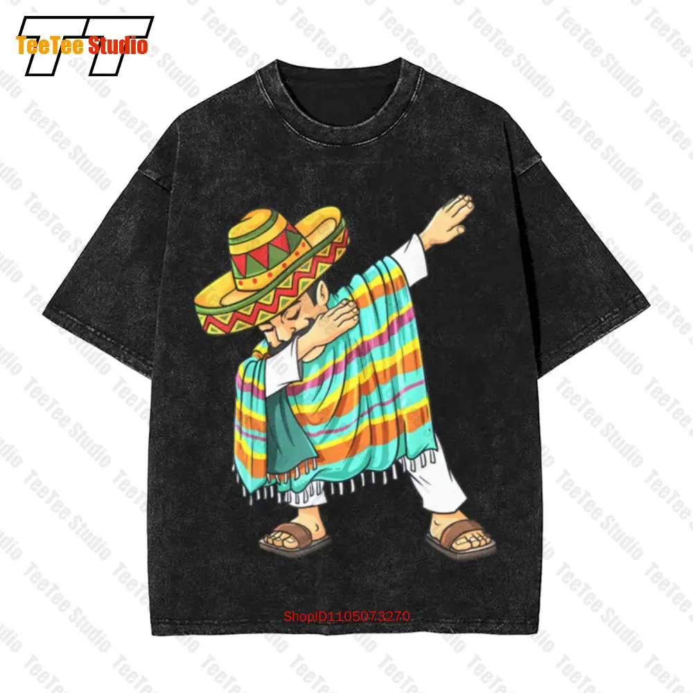 

Cinco De Mayo Dabbing Poncho Sombrero Мексиканская винтажная футболка большого размера ACZL